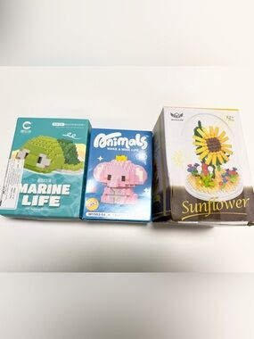 Set of 3 Mini Block Animal & Flower Building Block Toys